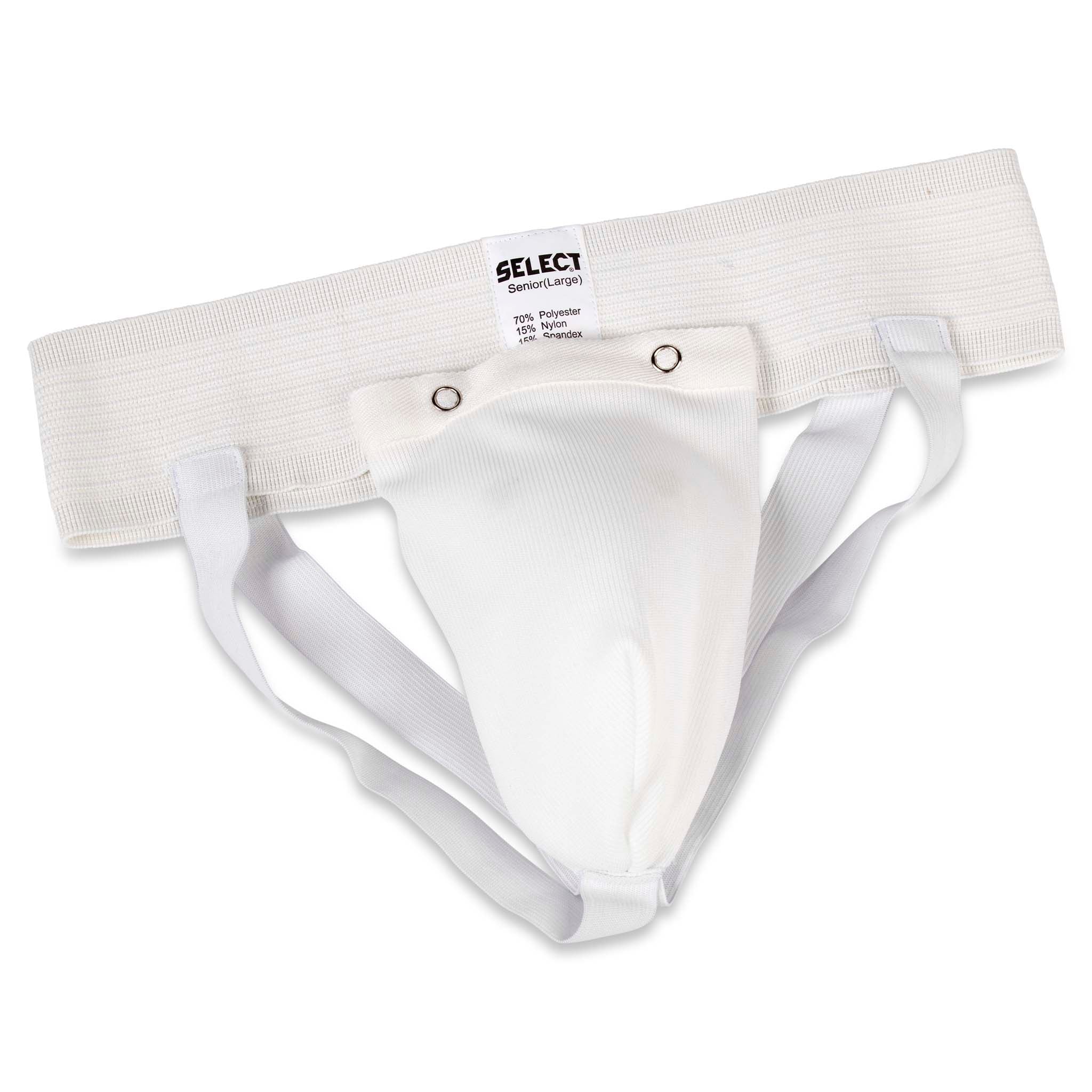 Vit Jockstrap, övrig teamgear, framsida med elastisk midja och skyddskopp.