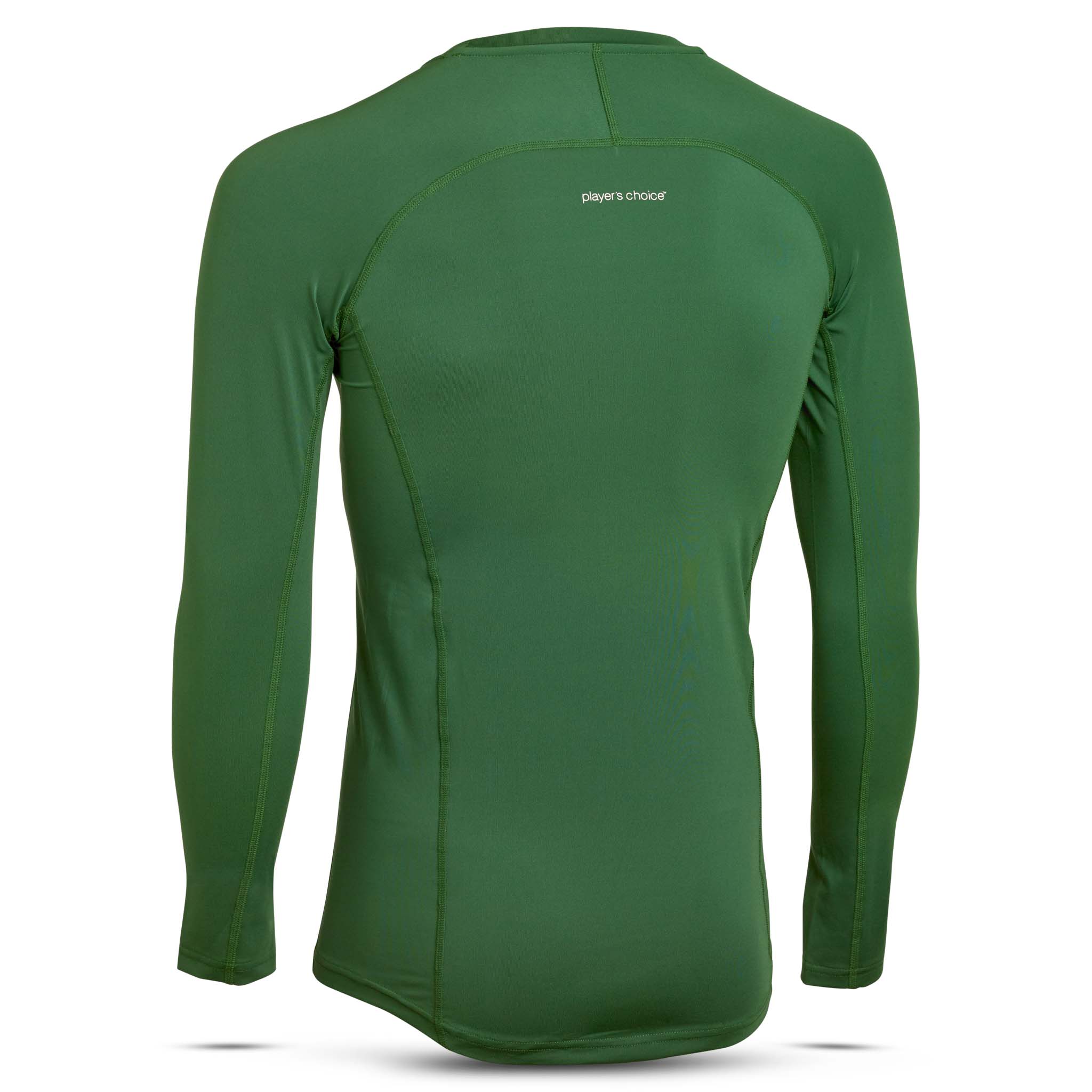 Grön Shirts L/S Baselayer, baksidesvy, långärmad fotbolls-baselayer med rund hals.