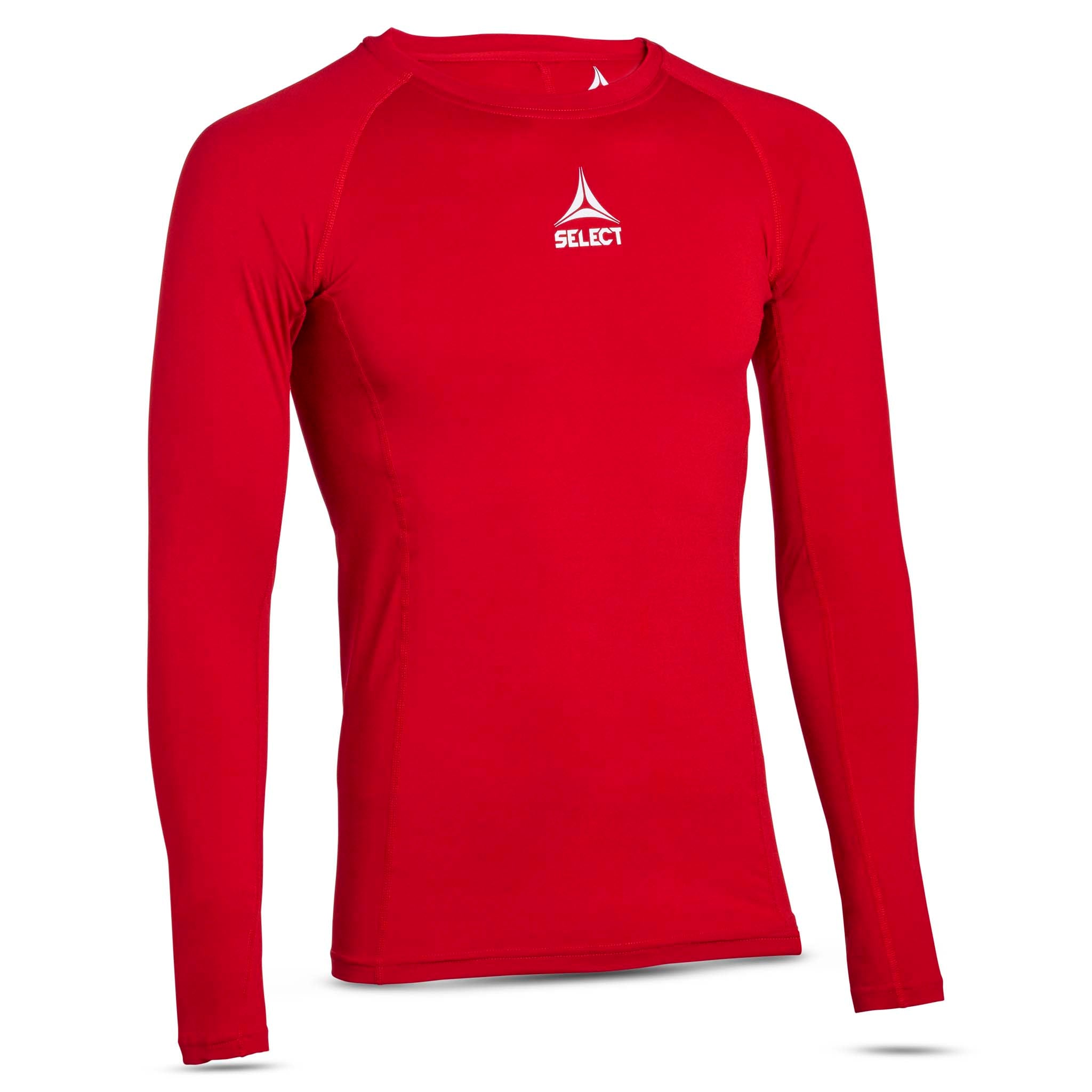 Röd långärmad Shirts L/S Baselayer, framsida med vit logga, football baselayer.
