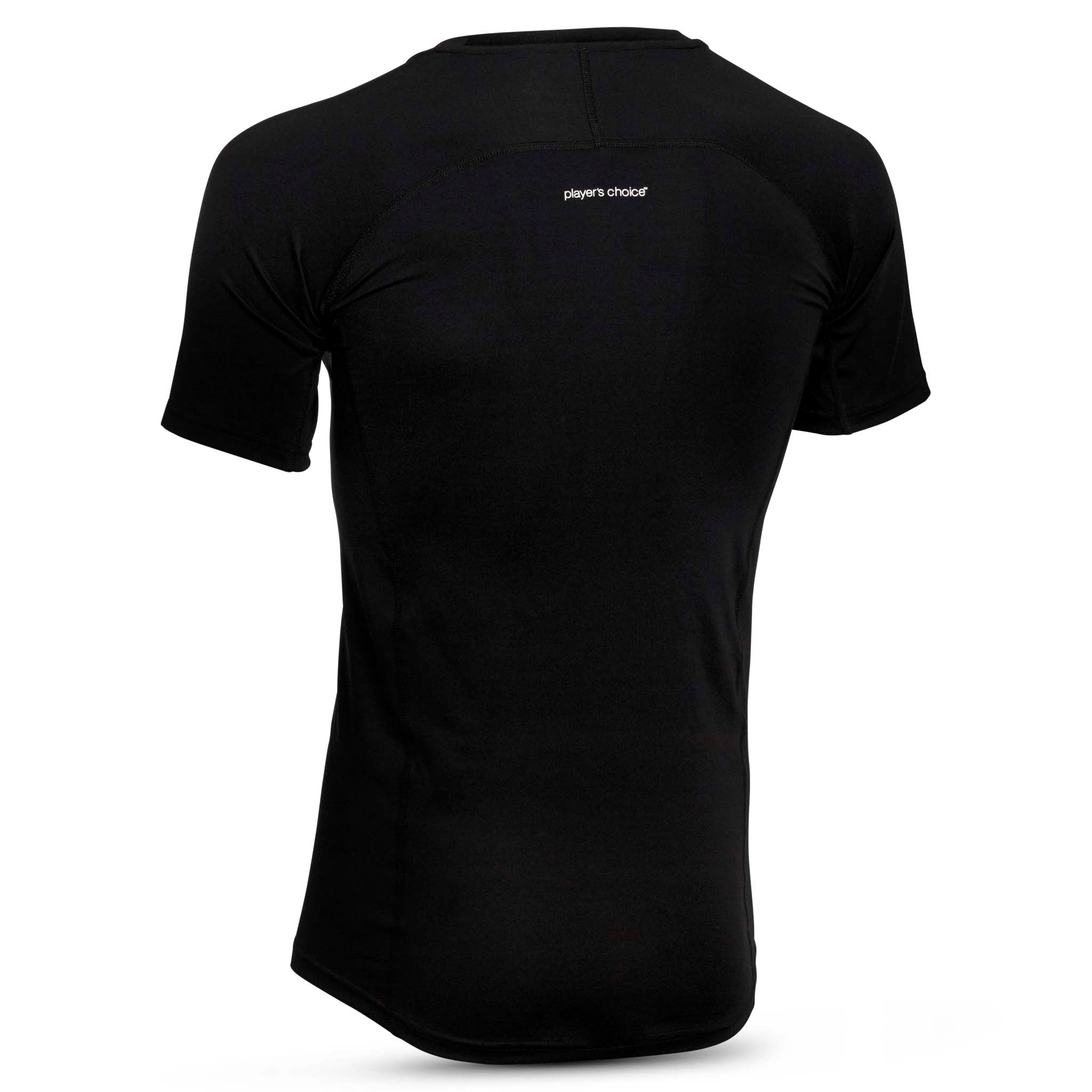 Svart Shirt S/S Baselayer, sedd bakifrån med korta ärmar och liten logga.