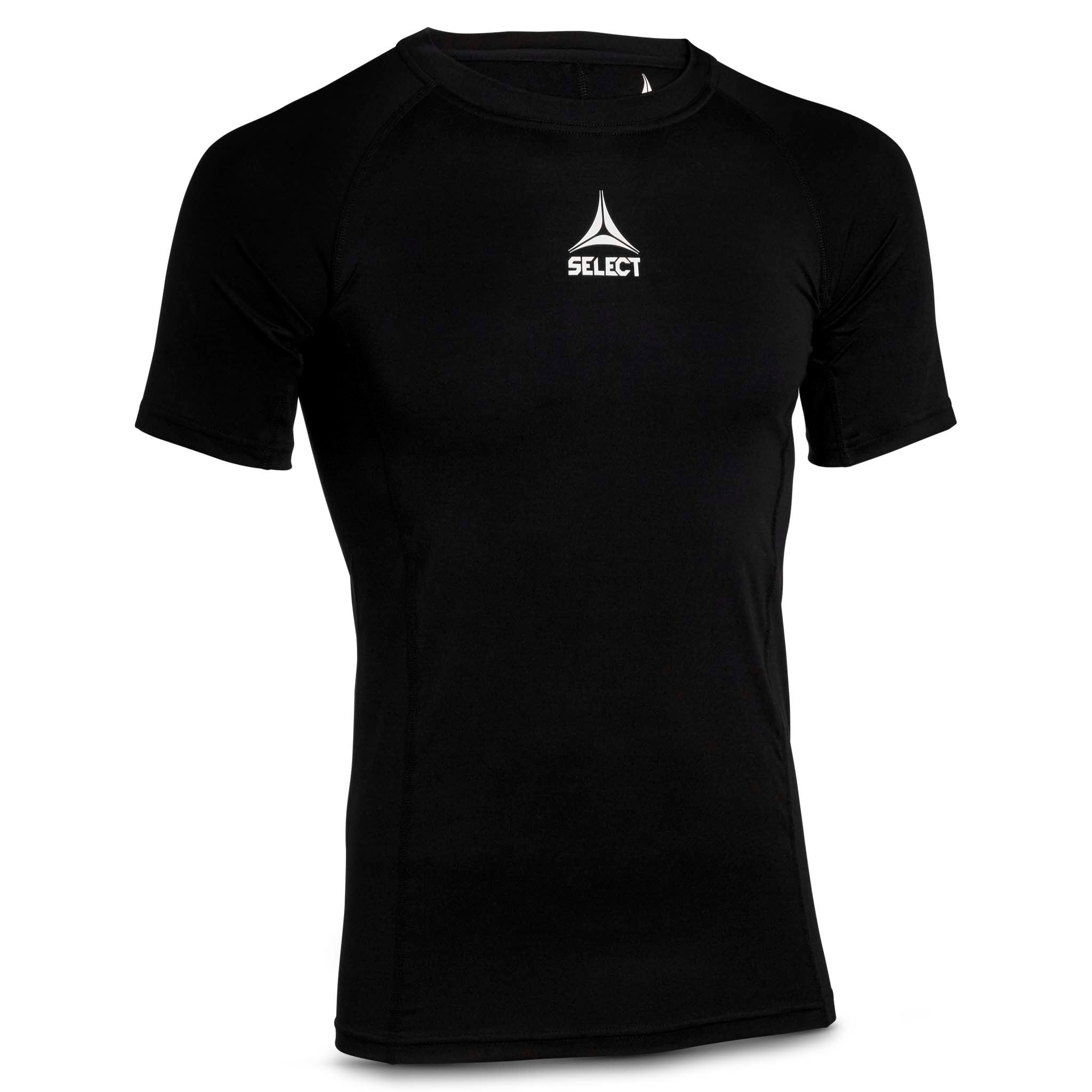 Svart kortärmad Shirt S/S Baselayer med vit Select-logga, framifrån.