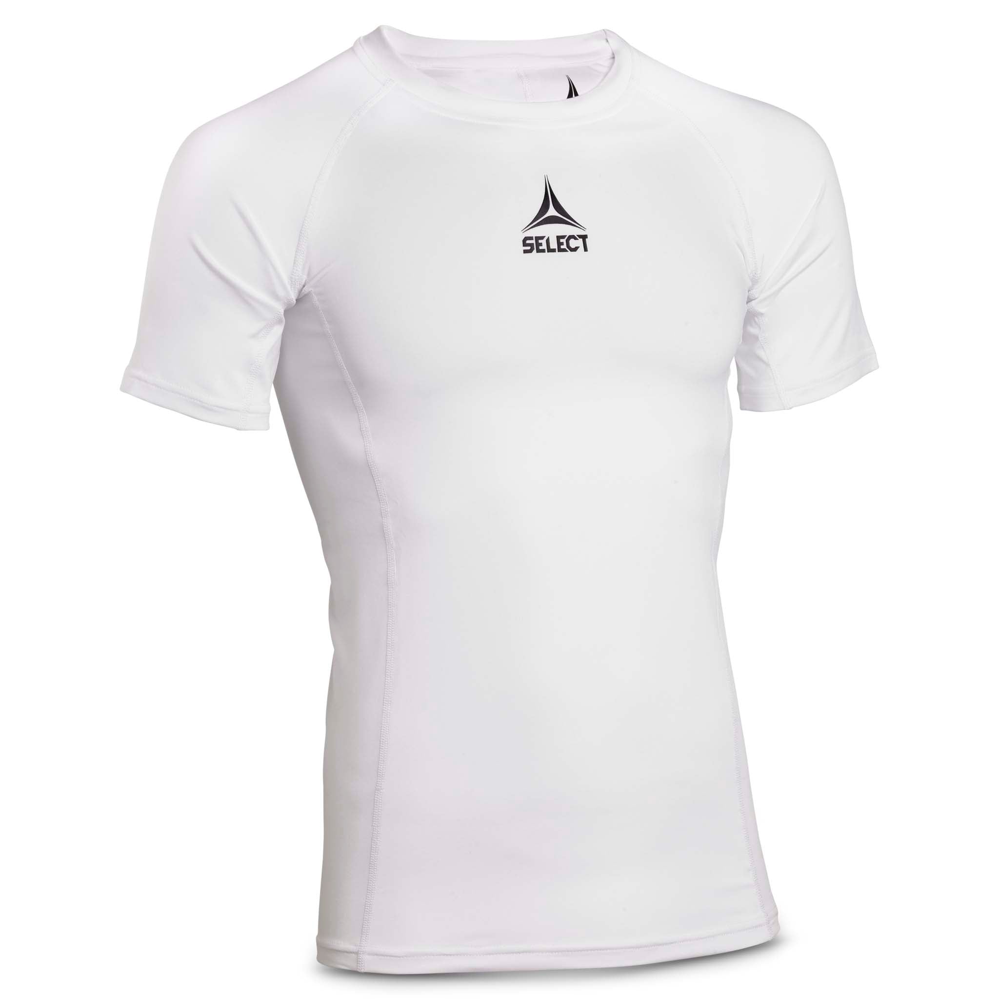 Vit kortärmad Shirt S/S Baselayer med svart logga, framsida.