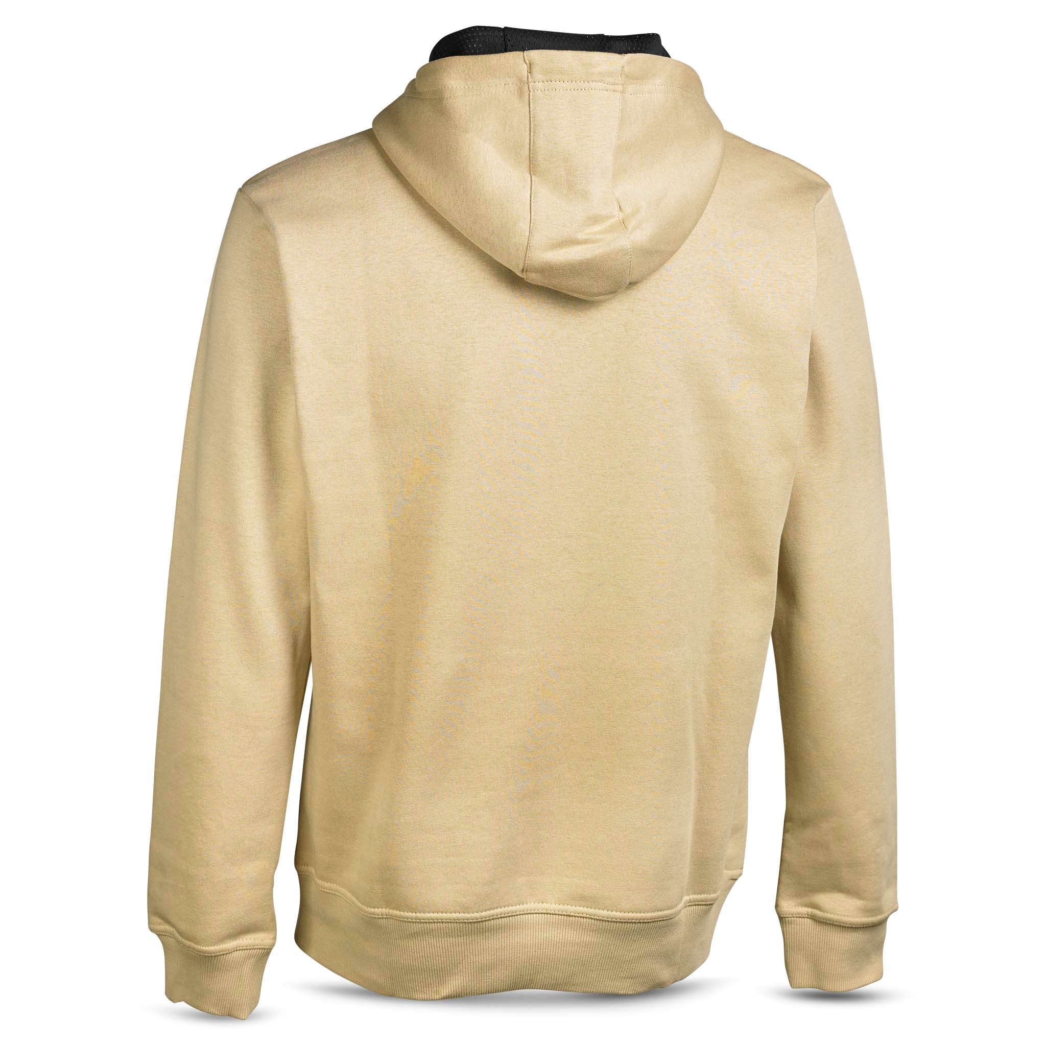 Baksida av beige Hoodie Basic Select v24 med svart luvfoder, fritidskläder