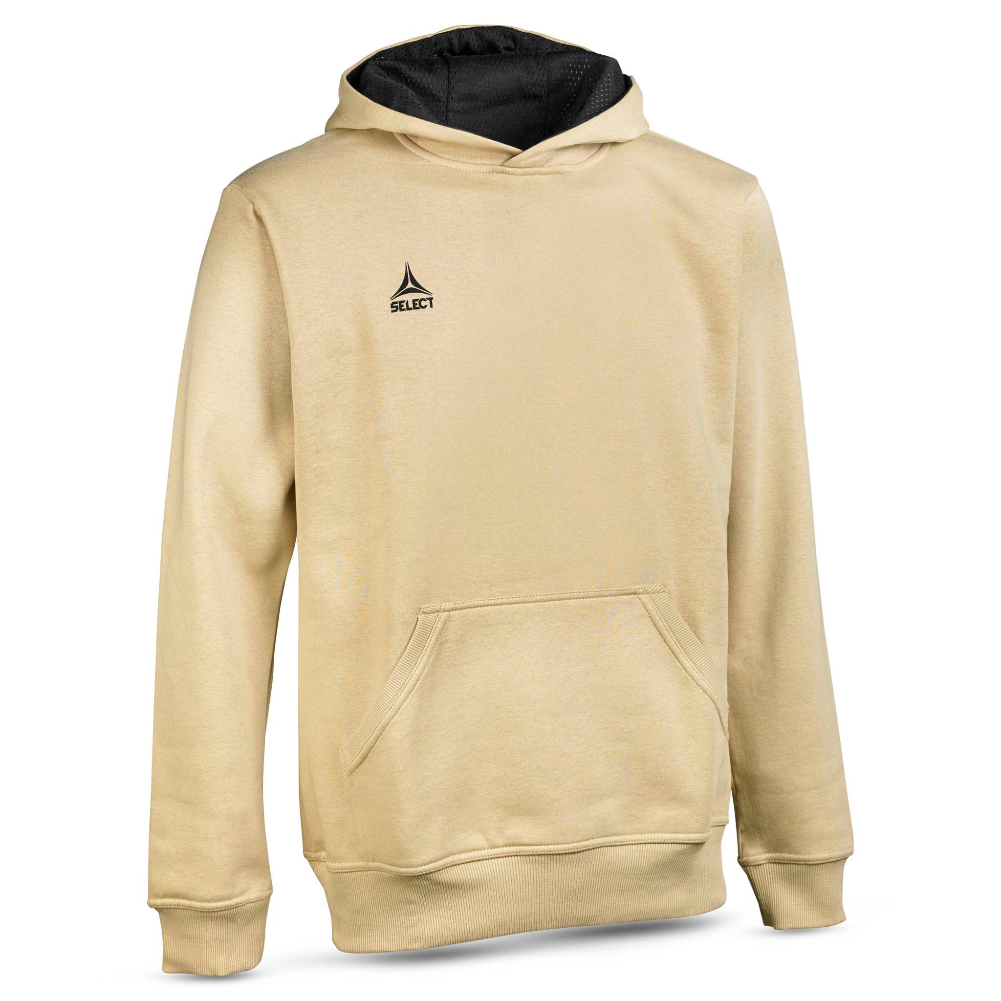 Beige Hoodie Basic Select v24, fritidskläder med svart luvfoder, sedd framifrån.