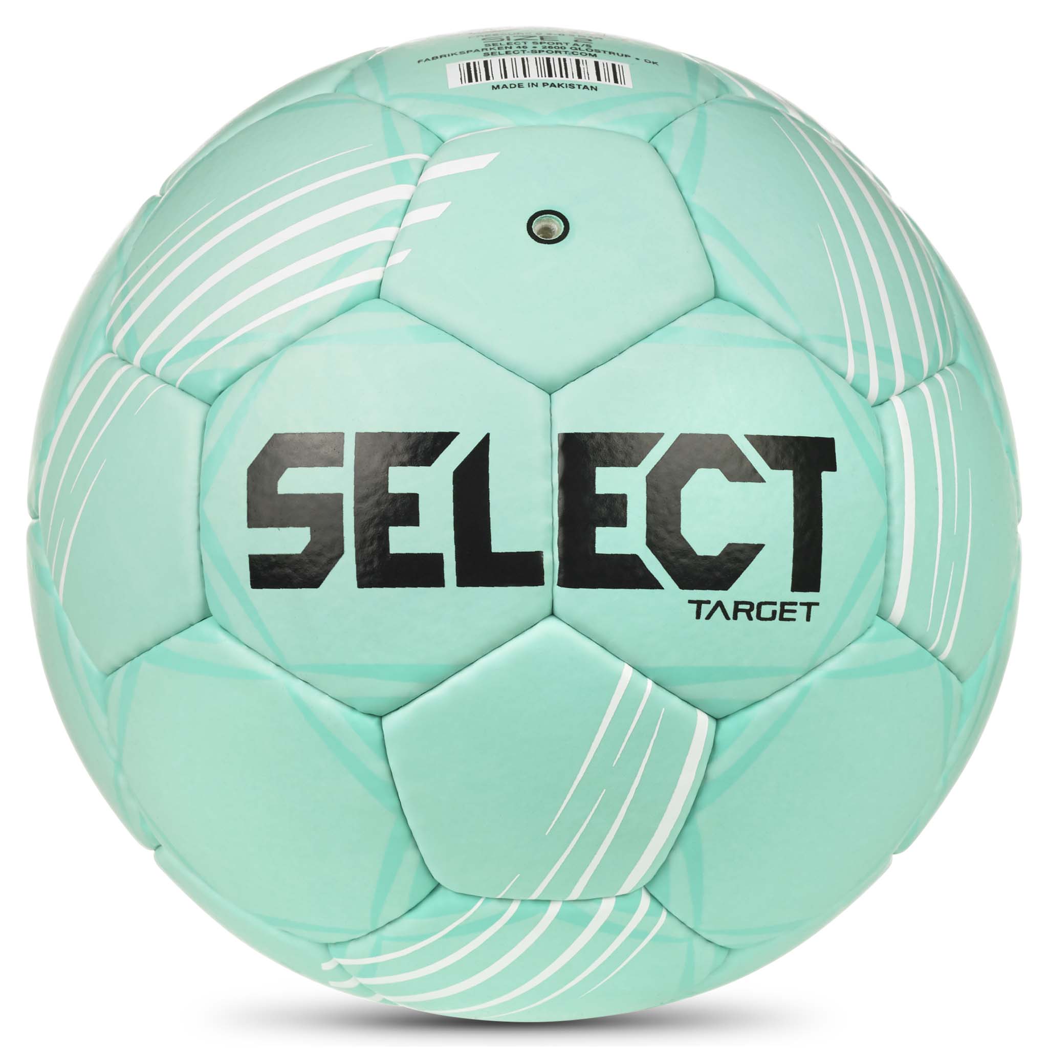 Baksida av grön Target v26 handboll med vita paneler och svart Select-logga
