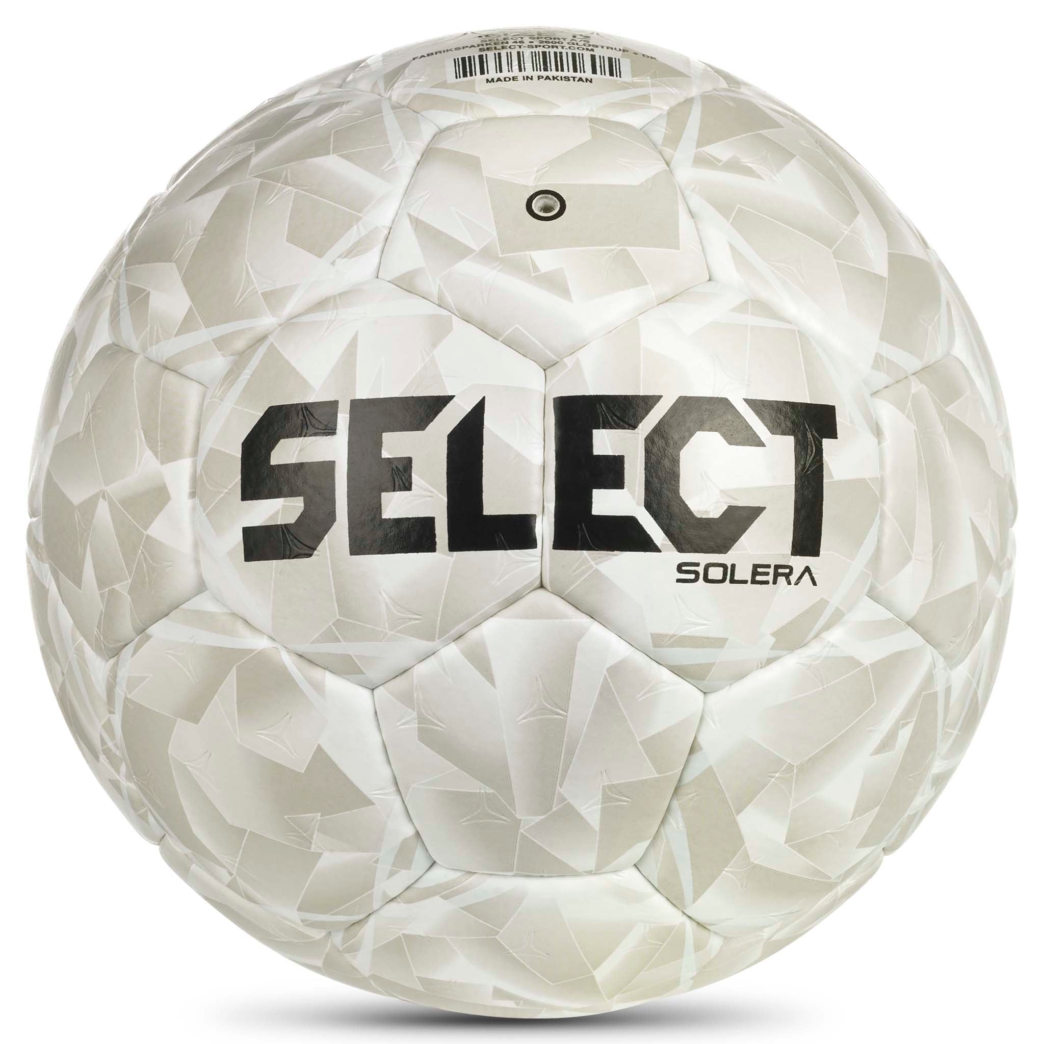 Vit och grå Solera v26 handboll med svart Select-logga, baksida