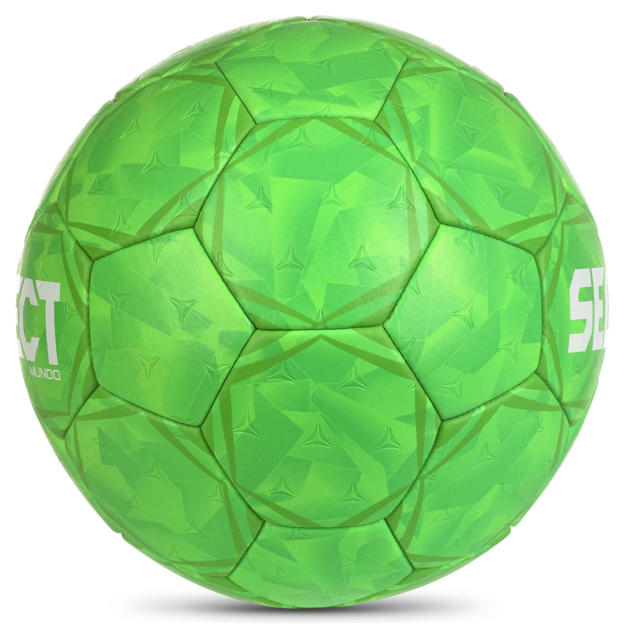 Grön Mundo v26 handboll, sedd från höger sida med strukturerad yta och vit logotyp.