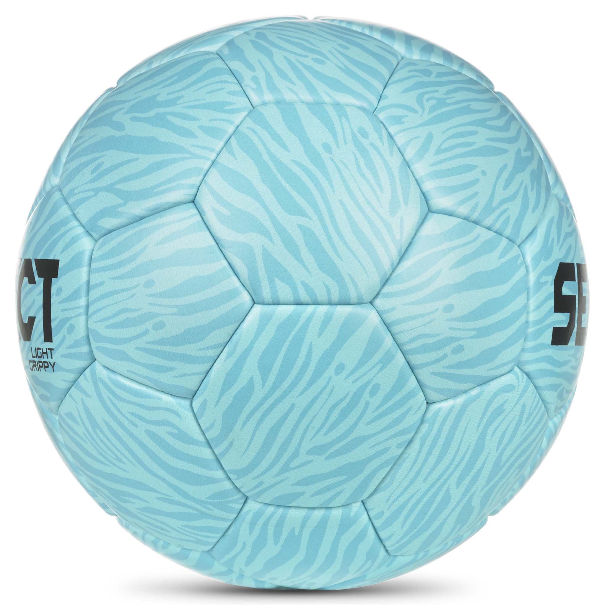 Light Grippy v26 handboll i ljusblå med zebramönster, sedd från höger sida.