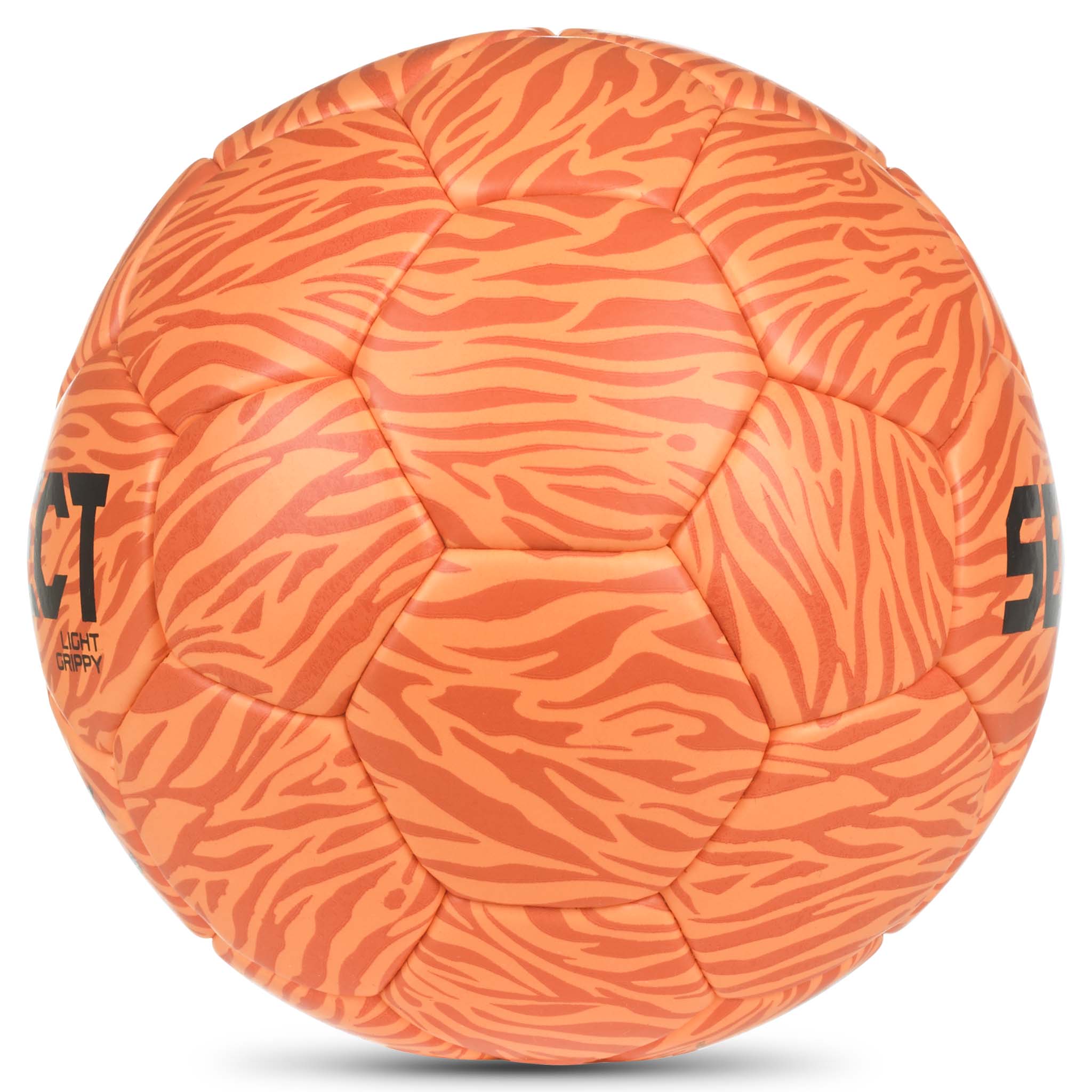 Orange Light Grippy v26 handboll med tigerrandigt mönster, sedd från höger sida