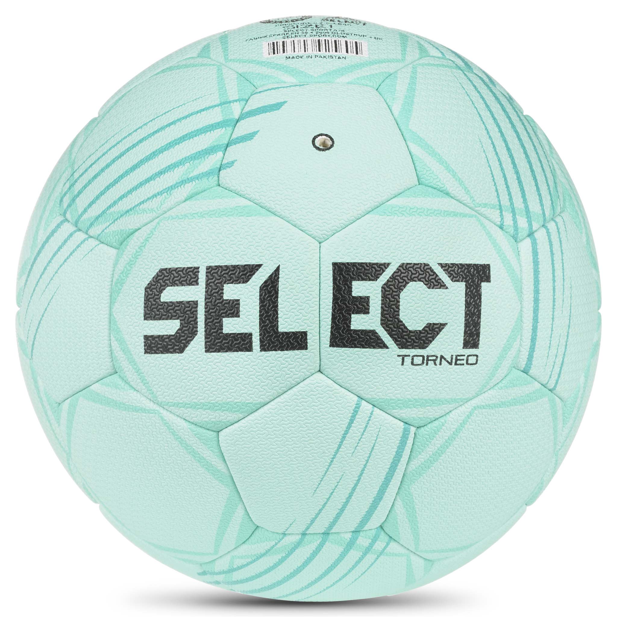Baksida av grön Torneo v26 handboll med mörkgröna panellinjer och svart Select-logotyp.