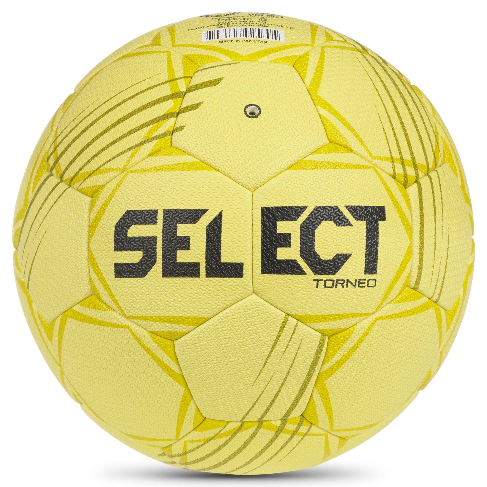 Gul Torneo v26 handboll, baksida med grå detaljer och svart logotyp.