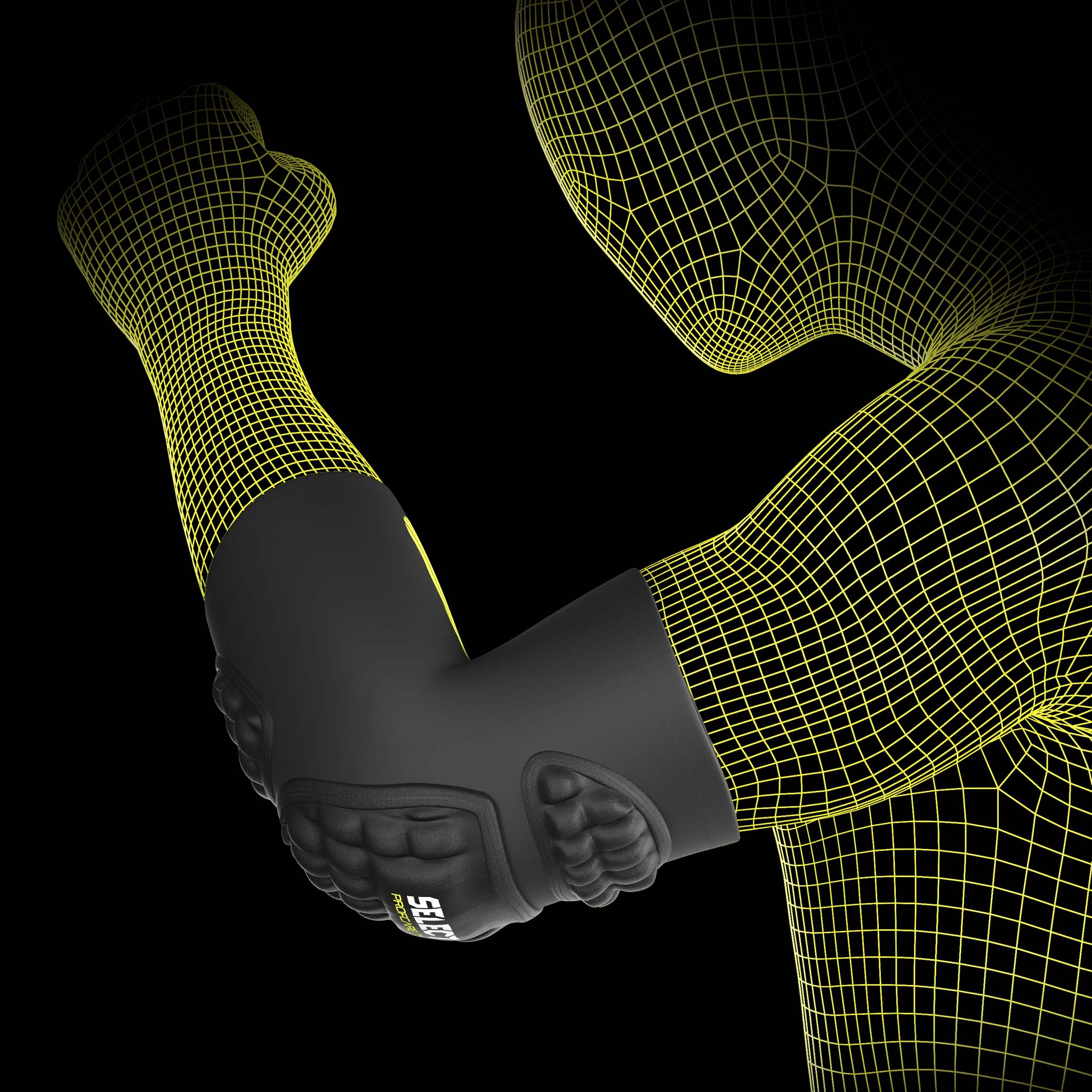Svart Compression armbågsstöd 6650, sportstöd, på handbollsspelarmodell med vadderat skydd