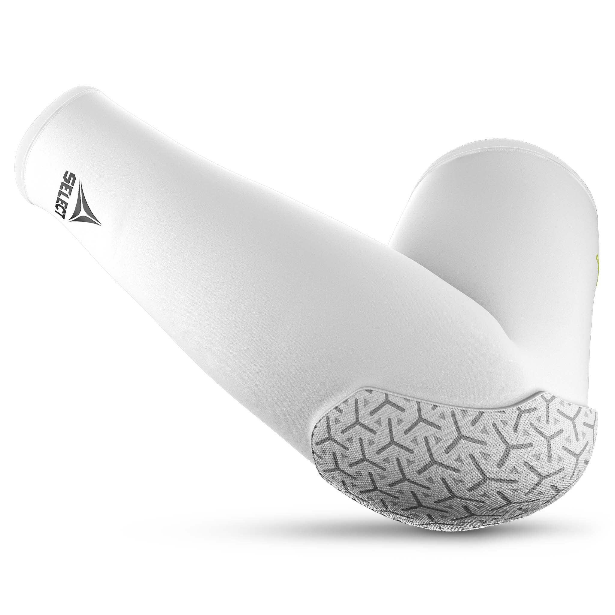 Vit Compression elbow support long 6652, sportstöd med grå greppförstärkt armbågsvaddering, framsida